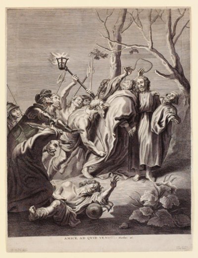Beeld uit het leven van Jezus. Amice, as quid venesti door Adriaen Lommelin