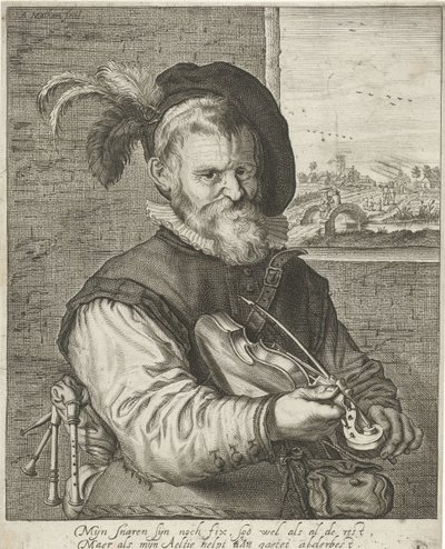 Oude vioolspeler door Adriaen Matham