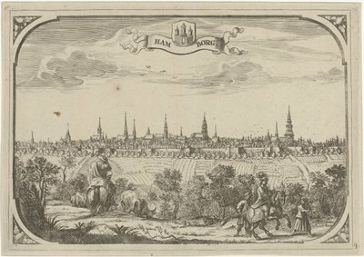 Gezicht op de stad Hamburg door Adriaen Oudendijck