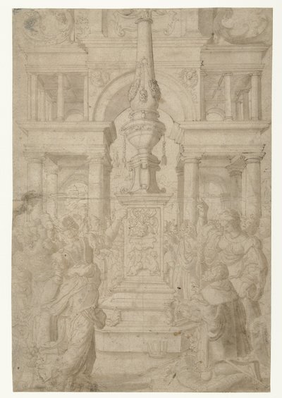 Salomon aanbidt een afgodsbeeld door Adriaen Pietersz Crabeth