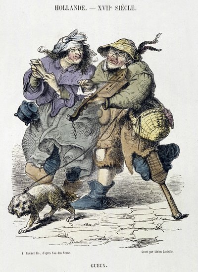 Gueux die straatmuziek spelen, Holland, 17e eeuw door Adriaen Pietersz van de (after) Venne
