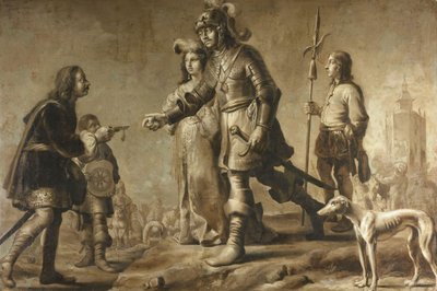 Boudewijn van Heusden (?-870) en zijn vrouw Sophia ontvangen hulde van de gezant van koning Edmund, ca. 1626 door Adriaen Pietersz van de Venne (manner of)