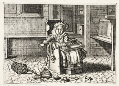 Baby huilt om zijn speelgoed, illustratie uit 