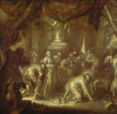 Jezus en de overspelige vrouw door Adriaen Pietersz van de Venne