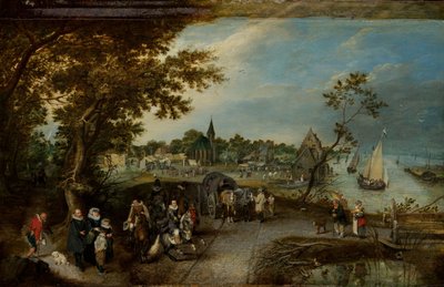 Landschap met figuren en een dorpsfeest door Adriaen Pietersz van de Venne