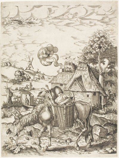 De ezel beladen met voedsel, uit Emblematische Figuren van Dieren door Adriaen Pietersz. van de Venne