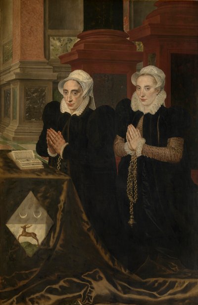 Calvarie en de Familie van Gillis de Smidt en Maria de Deckere door Adriaen Thomasz Key