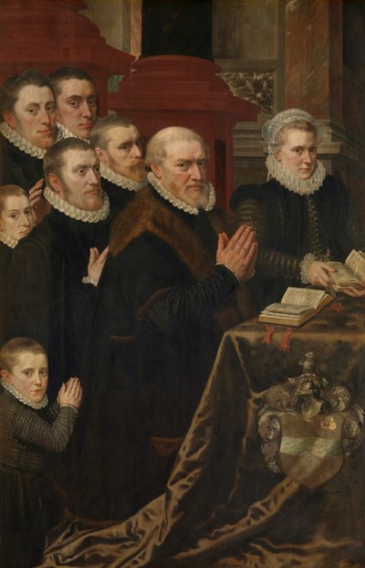 Calvarie en de familie van Gillis de Smidt en Maria de Deckere door Adriaen Thomasz Key