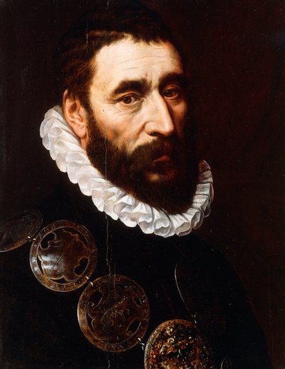 Portret van een bebaarde man, buste-lengte, met gorgets door Adriaen Thomasz Key