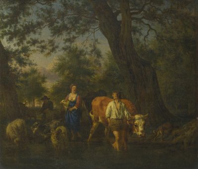 Boeren met vee die een stroom doorwaden, ca. 1662 door Adriaen Velde van de