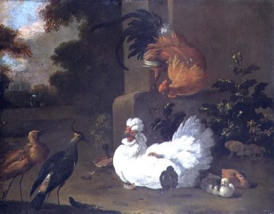 Een ruft, een kievit en kuikens bij een opstapblok door Adriaen van Oolen