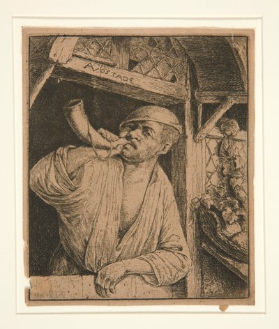 Bakker die zijn Hoorn Blaast door Adriaen van Ostade