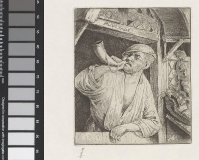 Bakker blaast op een hoorn door Adriaen van Ostade
