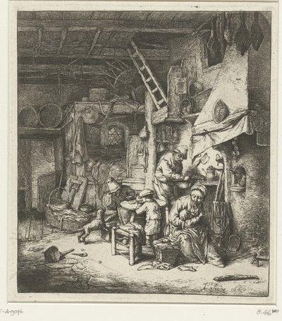 Boerengezin in interieur door Adriaen van Ostade