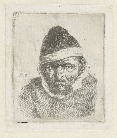 Buste van een oude boer met een puntmuts door Adriaen van Ostade
