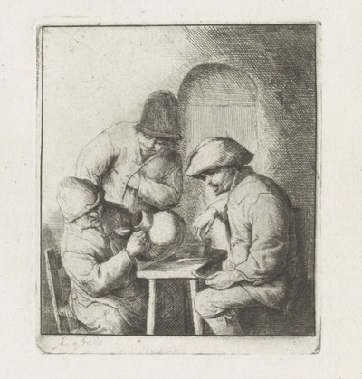Drie mannen met een lege kruik door Adriaen van Ostade