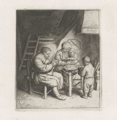 Gezin bidt voor de maaltijd door Adriaen van Ostade