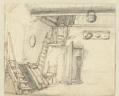 Hoek van het interieur van een schuur door Adriaen van Ostade