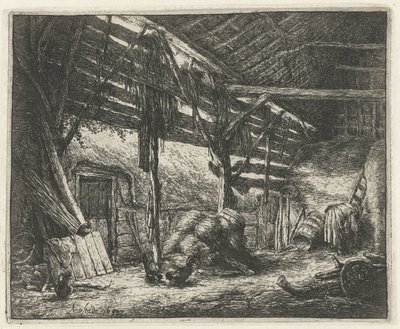 Interieur van een hooischuur door Adriaen van Ostade