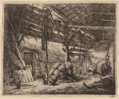 Interieur van een schuur door Adriaen van Ostade