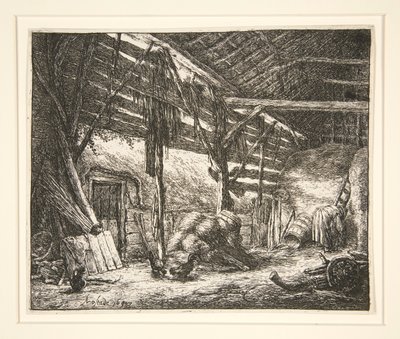 Interieur van een schuur door Adriaen van Ostade