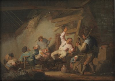 Feestvieren in een boerderij door Adriaen van Ostade
