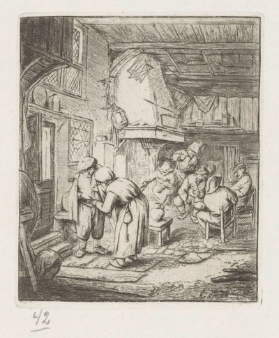 Man betaalt zijn kosten aan vrouw in een herberg door Adriaen van Ostade