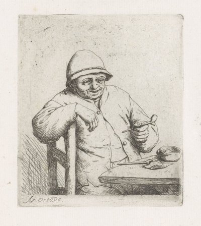 Man met een pijp aan tafel door Adriaen van Ostade