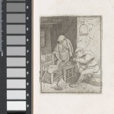Man steekt een pijp aan in een interieur door Adriaen van Ostade