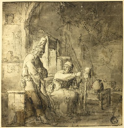Oud boerenpaar in cottage door Adriaen van Ostade