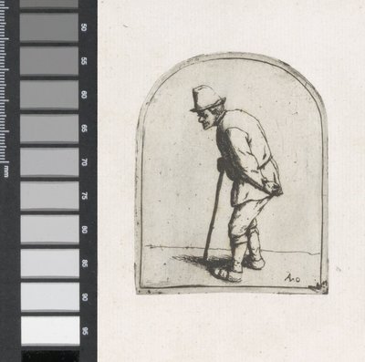 Oude man met een stok door Adriaen van Ostade
