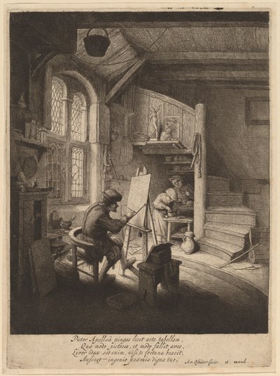 Schilder in zijn atelier door Adriaen van Ostade