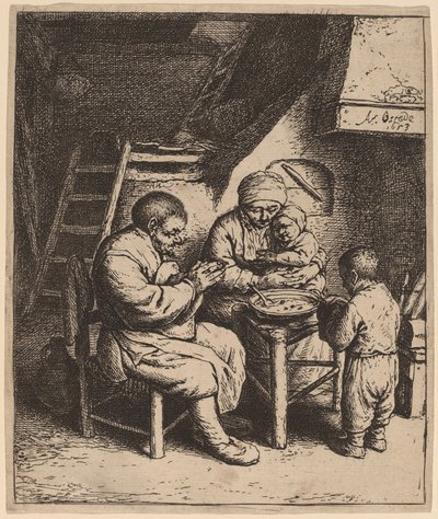 Boerenfamilie zegt genade door Adriaen van Ostade