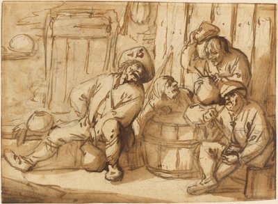 Boeren drinken in een herberg door Adriaen van Ostade