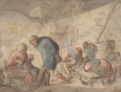 Boeren Drinken, verso: schetsen van boeren, 1610-85 door Adriaen van Ostade.