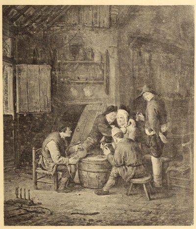 Boeren rond een vat in een herberg door Adriaen van Ostade