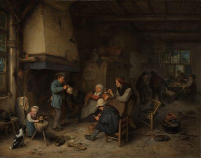 Boeren in een interieur door Adriaen van Ostade