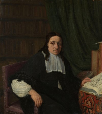 Portret van een verzamelaar, mogelijk Constantijn Sennepart (1625-1703) door Adriaen van Ostade