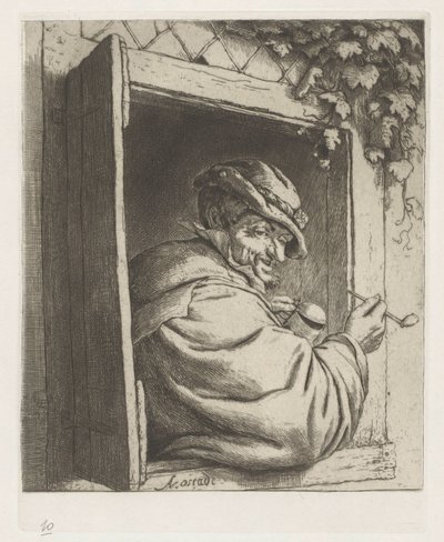 Rokende boer in een raamopening door Adriaen van Ostade