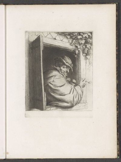 Rokende man in een raamopening door Adriaen van Ostade