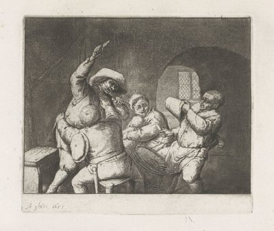 Ruziënde kaartspelers door Adriaen van Ostade