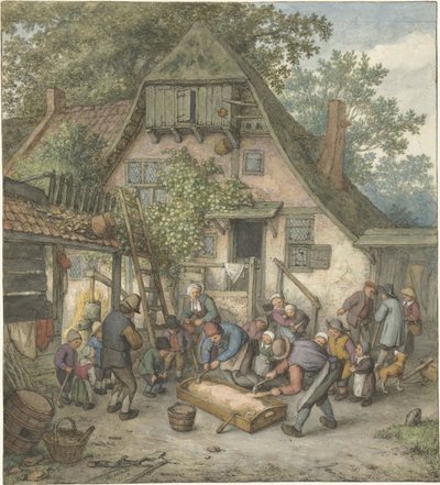 Schrapen van een varken door Adriaen van Ostade
