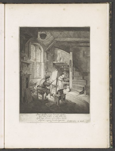 Schilder in zijn atelier door Adriaen van Ostade