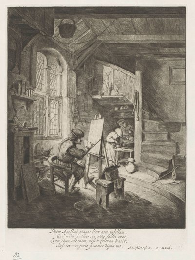 Schilder in zijn atelier door Adriaen van Ostade