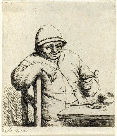Roker Leunend op de Rug van een Stoel door Adriaen van Ostade
