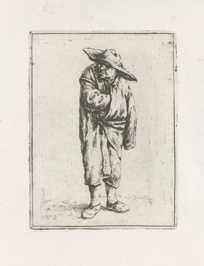Staande boer met hand in zijn mantel door Adriaen van Ostade