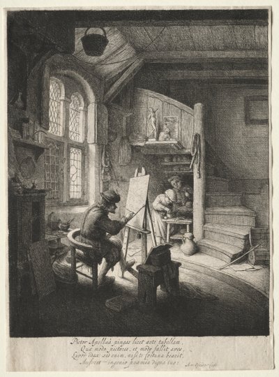 Het atelier van de schilder door Adriaen van Ostade