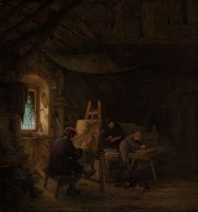 Het atelier van de schilder door Adriaen van Ostade