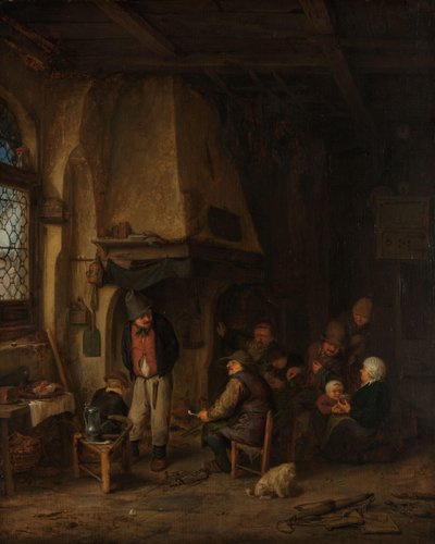 De schaatsers: Boeren in een interieur door Adriaen van Ostade