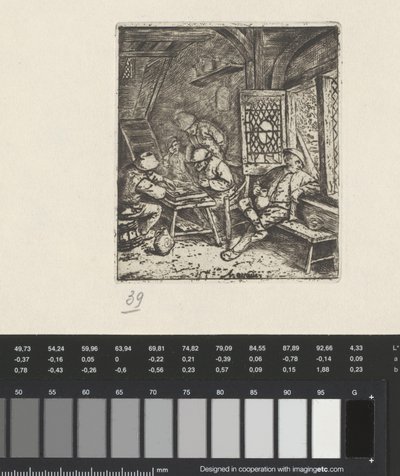 Trictrac spelers in een herberg door Adriaen van Ostade